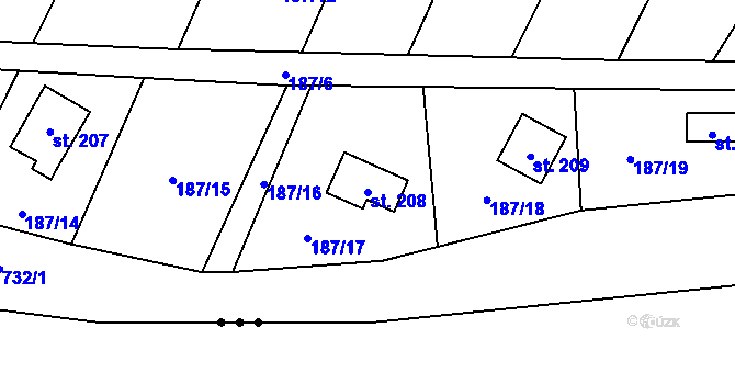 Parcela st. 208 v KÚ Kunčice nad Labem, Katastrální mapa