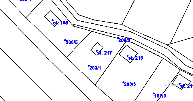 Parcela st. 217 v KÚ Kunčice nad Labem, Katastrální mapa