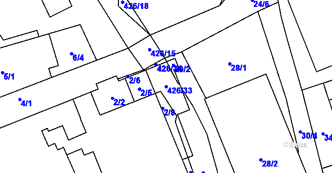 Parcela st. 426/33 v KÚ Kunčice, Katastrální mapa