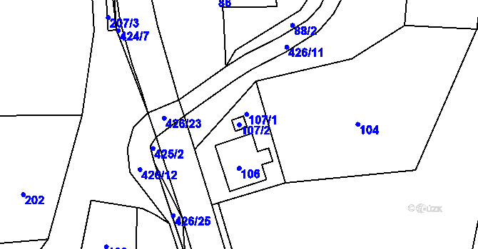 Parcela st. 107/2 v KÚ Kunčice, Katastrální mapa