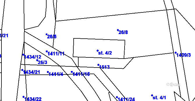 Parcela st. 4/2 v KÚ Kunčice pod Králickým Sněžníkem, Katastrální mapa