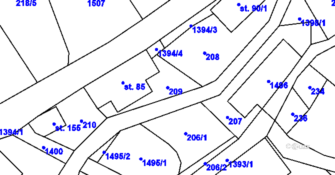 Parcela st. 209 v KÚ Kunčice pod Králickým Sněžníkem, Katastrální mapa