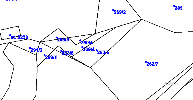 Parcela st. 263/5 v KÚ Kunčice pod Ondřejníkem, Katastrální mapa