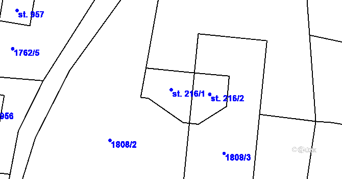 Parcela st. 216/1 v KÚ Kunčice pod Ondřejníkem, Katastrální mapa