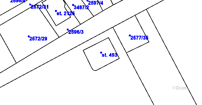 Parcela st. 493 v KÚ Kunčice pod Ondřejníkem, Katastrální mapa