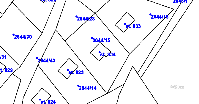 Parcela st. 834 v KÚ Kunčice pod Ondřejníkem, Katastrální mapa