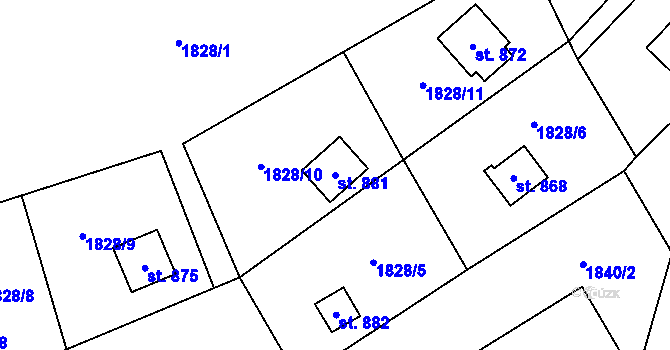 Parcela st. 881 v KÚ Kunčice pod Ondřejníkem, Katastrální mapa