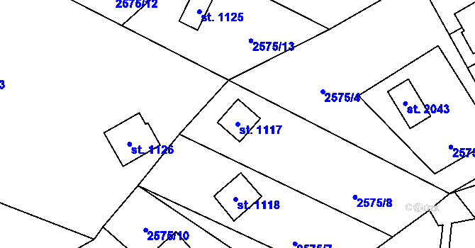 Parcela st. 1117 v KÚ Kunčice pod Ondřejníkem, Katastrální mapa