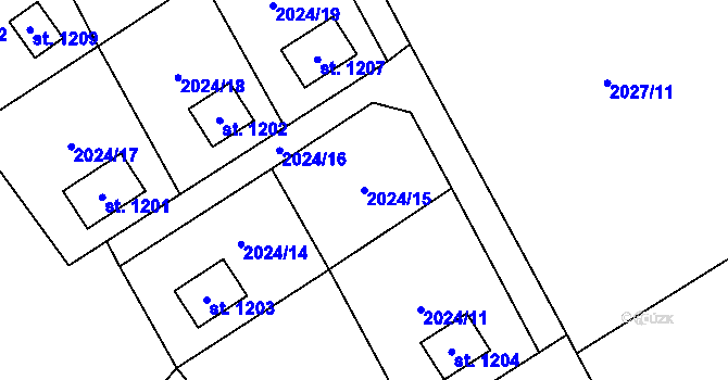 Parcela st. 2024/15 v KÚ Kunčice pod Ondřejníkem, Katastrální mapa