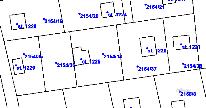 Parcela st. 2154/18 v KÚ Kunčice pod Ondřejníkem, Katastrální mapa