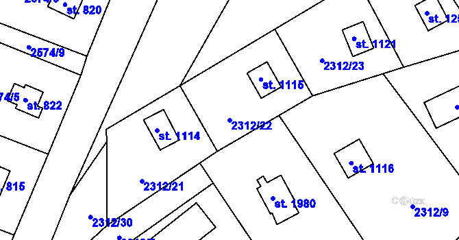Parcela st. 2312/22 v KÚ Kunčice pod Ondřejníkem, Katastrální mapa