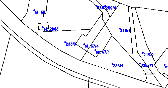 Parcela st. 67/4 v KÚ Kunčice pod Ondřejníkem, Katastrální mapa