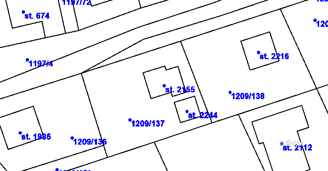 Parcela st. 2155 v KÚ Kunčice pod Ondřejníkem, Katastrální mapa