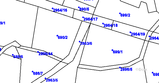 Parcela st. 2963/6 v KÚ Kunčina, Katastrální mapa