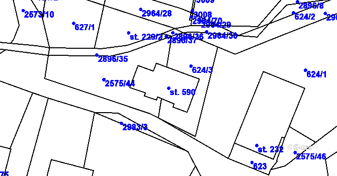 Parcela st. 590 v KÚ Kunčina, Katastrální mapa