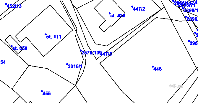 Parcela st. 447/3 v KÚ Kunčina, Katastrální mapa