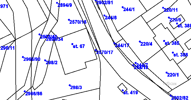 Parcela st. 2570/17 v KÚ Kunčina, Katastrální mapa