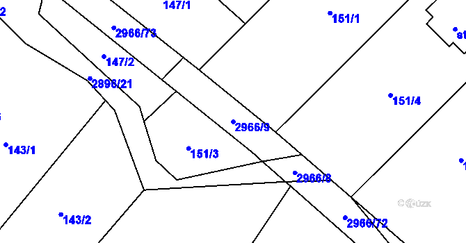 Parcela st. 2966/9 v KÚ Kunčina, Katastrální mapa