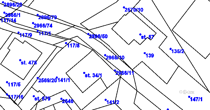 Parcela st. 2966/10 v KÚ Kunčina, Katastrální mapa