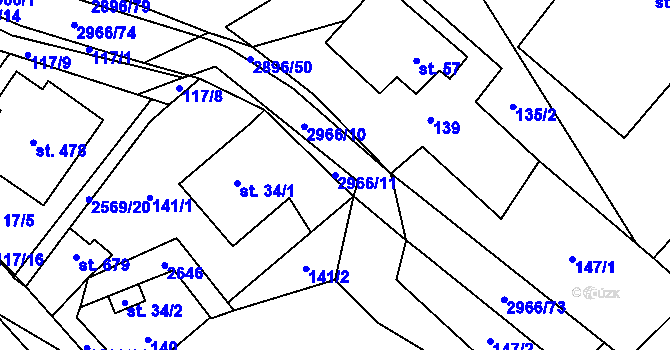 Parcela st. 2966/11 v KÚ Kunčina, Katastrální mapa