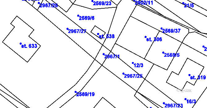 Parcela st. 2967/1 v KÚ Kunčina, Katastrální mapa
