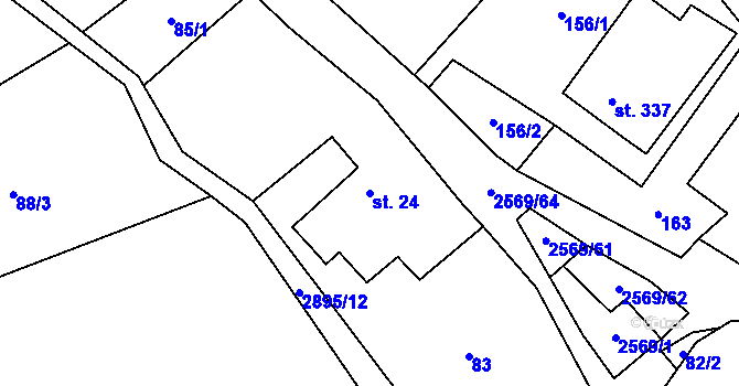 Parcela st. 24 v KÚ Kunčina, Katastrální mapa