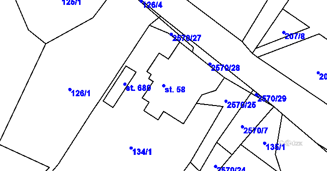 Parcela st. 58 v KÚ Kunčina, Katastrální mapa
