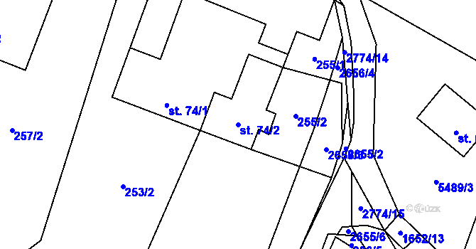Parcela st. 74/2 v KÚ Kunčina, Katastrální mapa