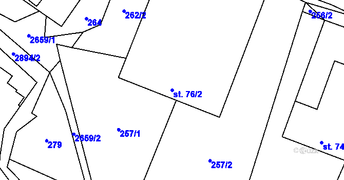 Parcela st. 76/2 v KÚ Kunčina, Katastrální mapa