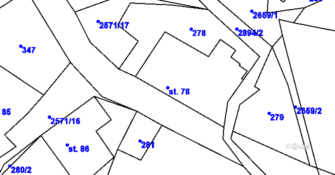 Parcela st. 78 v KÚ Kunčina, Katastrální mapa