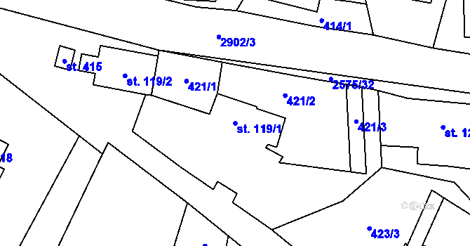 Parcela st. 119/1 v KÚ Kunčina, Katastrální mapa