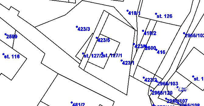 Parcela st. 127/1 v KÚ Kunčina, Katastrální mapa