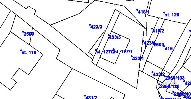 Parcela st. 127/2 v KÚ Kunčina, Katastrální mapa