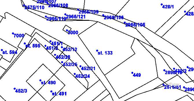 Parcela st. 133 v KÚ Kunčina, Katastrální mapa