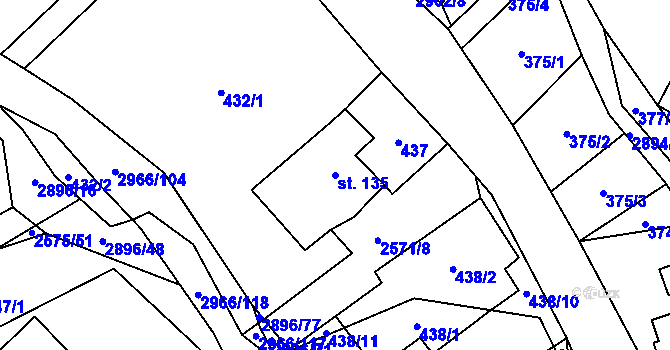 Parcela st. 135 v KÚ Kunčina, Katastrální mapa