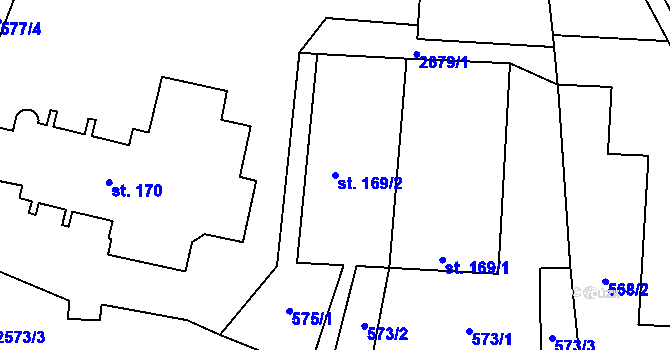 Parcela st. 169/2 v KÚ Kunčina, Katastrální mapa