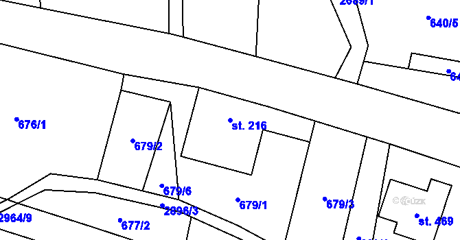 Parcela st. 216 v KÚ Kunčina, Katastrální mapa