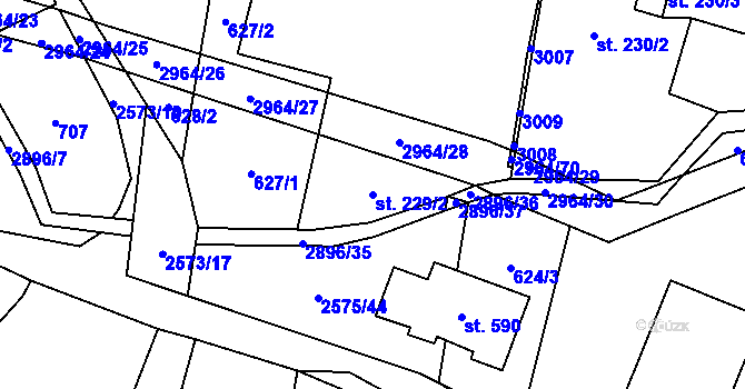 Parcela st. 229/2 v KÚ Kunčina, Katastrální mapa