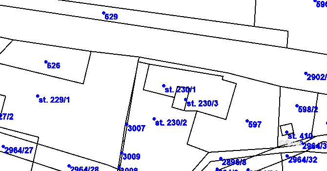 Parcela st. 230/1 v KÚ Kunčina, Katastrální mapa