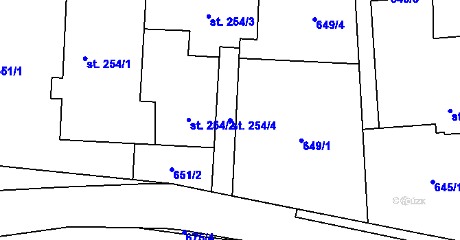 Parcela st. 254/4 v KÚ Kunčina, Katastrální mapa