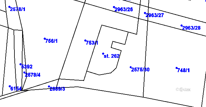 Parcela st. 262 v KÚ Kunčina, Katastrální mapa