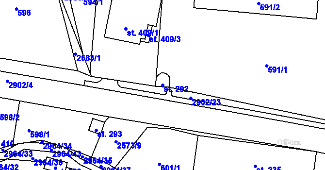 Parcela st. 292 v KÚ Kunčina, Katastrální mapa