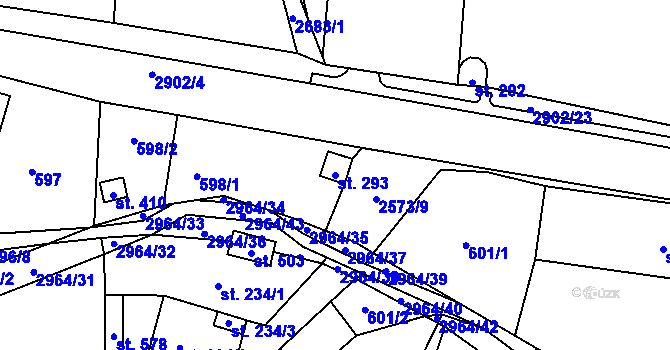 Parcela st. 293 v KÚ Kunčina, Katastrální mapa