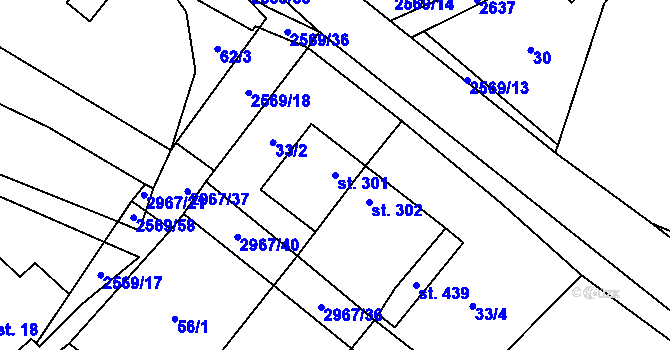 Parcela st. 301 v KÚ Kunčina, Katastrální mapa