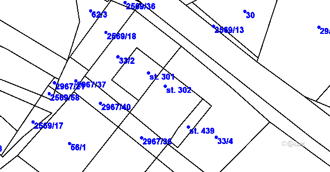 Parcela st. 302 v KÚ Kunčina, Katastrální mapa