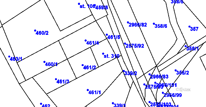 Parcela st. 310 v KÚ Kunčina, Katastrální mapa