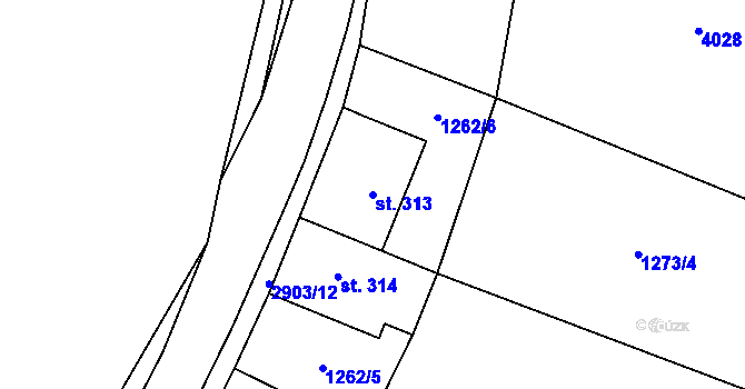 Parcela st. 313 v KÚ Kunčina, Katastrální mapa