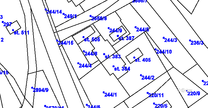 Parcela st. 383 v KÚ Kunčina, Katastrální mapa