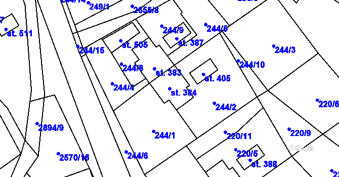 Parcela st. 384 v KÚ Kunčina, Katastrální mapa