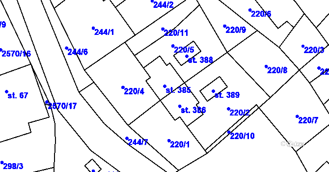 Parcela st. 385 v KÚ Kunčina, Katastrální mapa